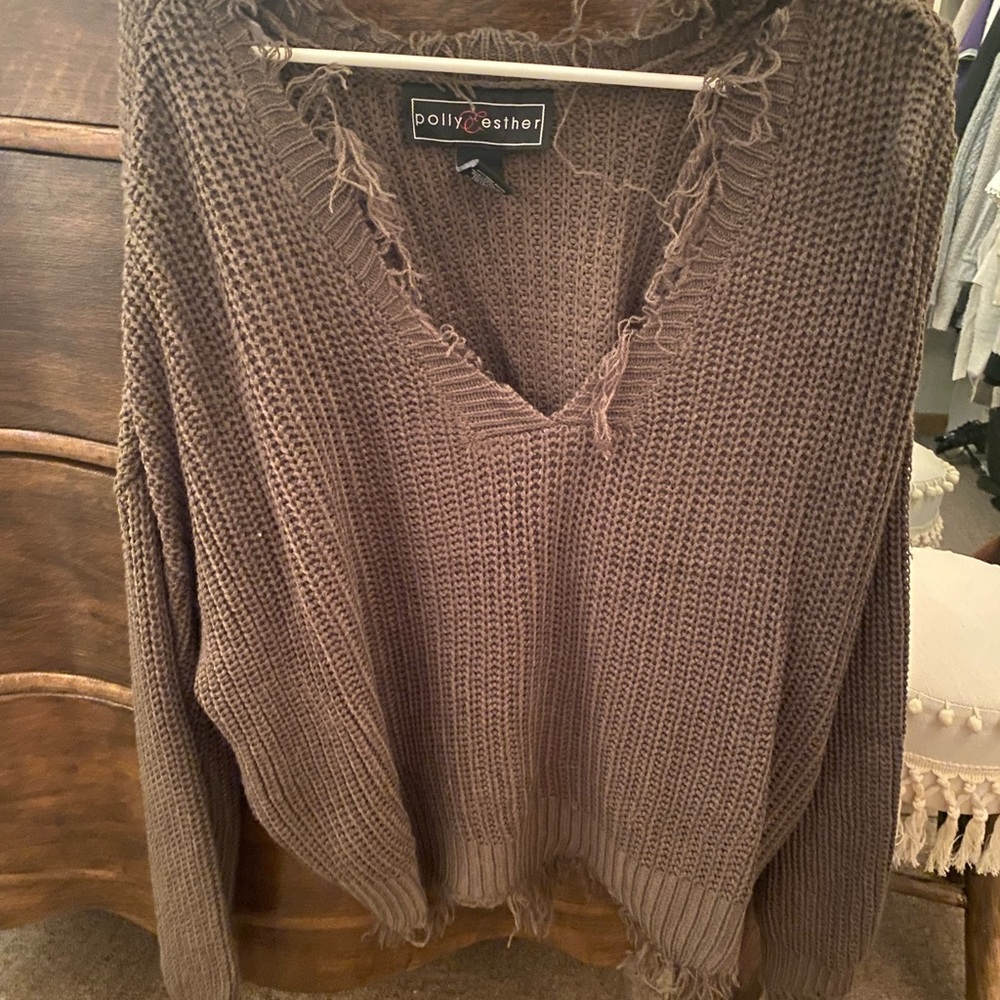 Green frayed sweater